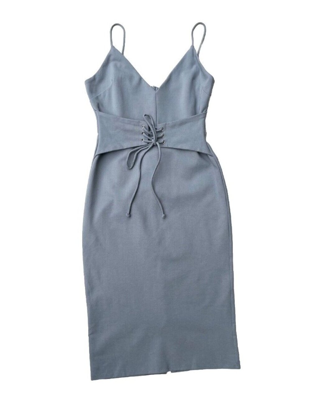 4SI3NNAI Women's Gray Tie Waist Bodycon Midi Dress Size M NWOT - Picture 14 of 16
